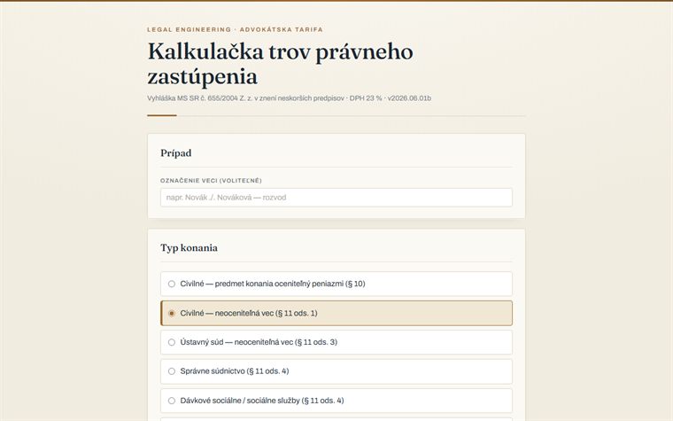Preview of the Legal Cost Calculator